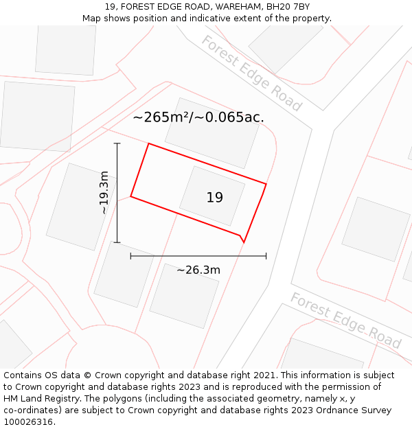 19, FOREST EDGE ROAD, WAREHAM, BH20 7BY: Plot and title map