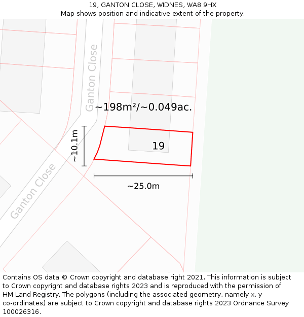 19, GANTON CLOSE, WIDNES, WA8 9HX: Plot and title map