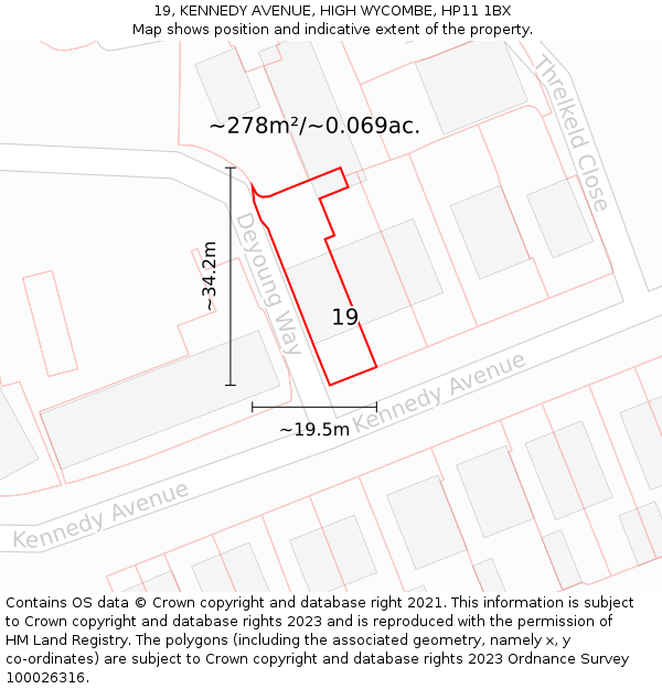 19, KENNEDY AVENUE, HIGH WYCOMBE, HP11 1BX: Plot and title map