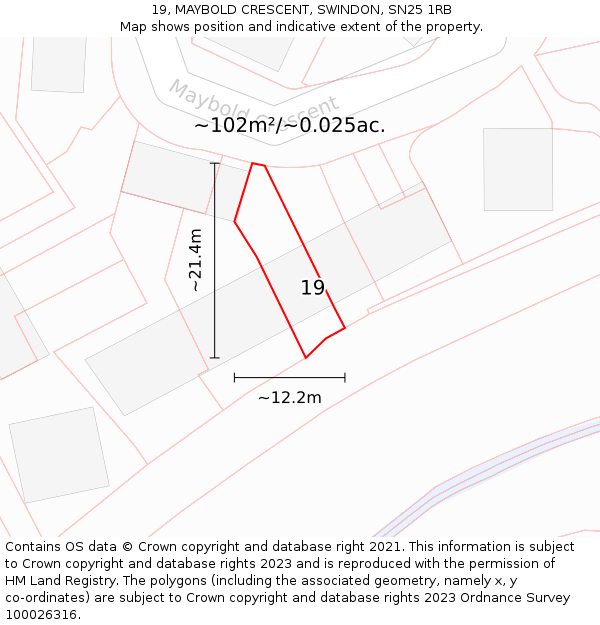 19, MAYBOLD CRESCENT, SWINDON, SN25 1RB: Plot and title map