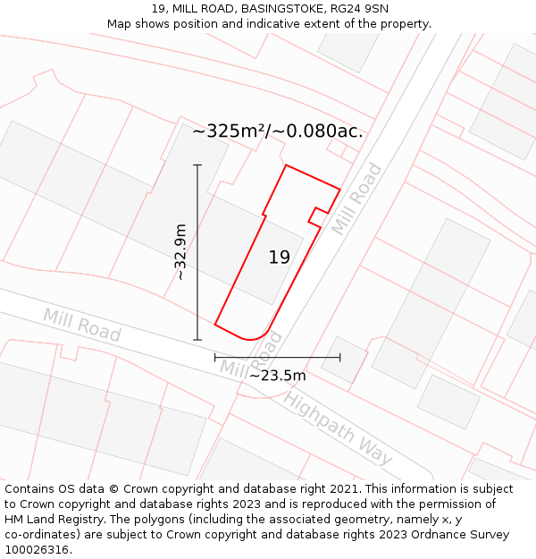 19, MILL ROAD, BASINGSTOKE, RG24 9SN: Plot and title map
