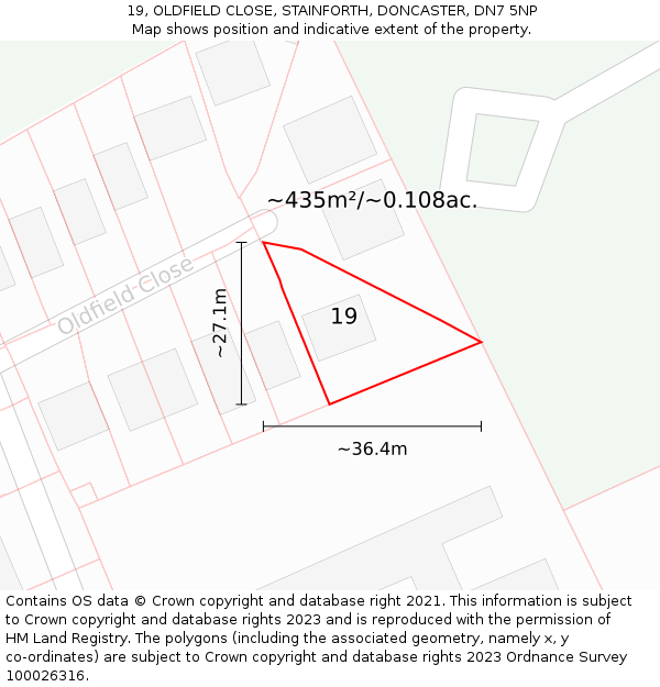 19, OLDFIELD CLOSE, STAINFORTH, DONCASTER, DN7 5NP: Plot and title map