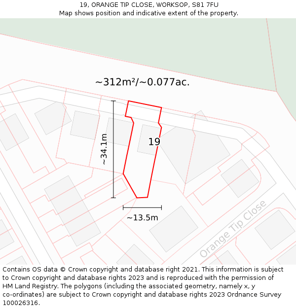 19, ORANGE TIP CLOSE, WORKSOP, S81 7FU: Plot and title map
