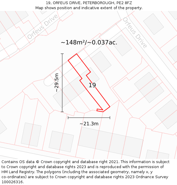 19, ORFEUS DRIVE, PETERBOROUGH, PE2 8FZ: Plot and title map