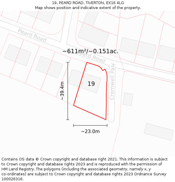 19, PEARD ROAD, TIVERTON, EX16 4LG: Plot and title map
