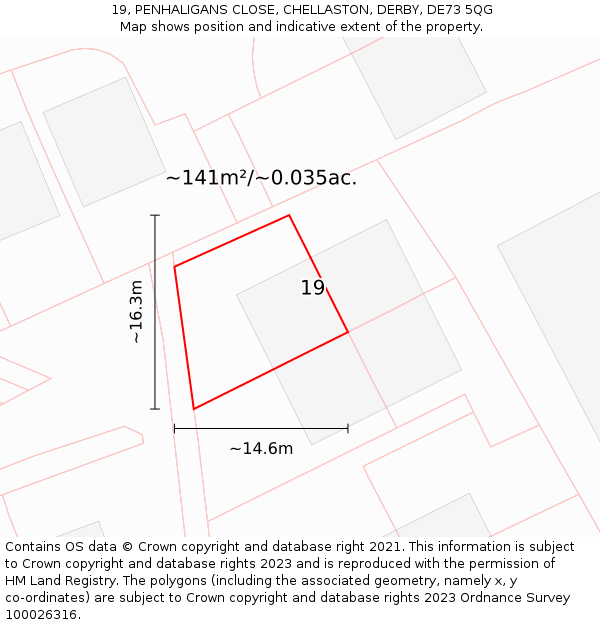 19, PENHALIGANS CLOSE, CHELLASTON, DERBY, DE73 5QG: Plot and title map