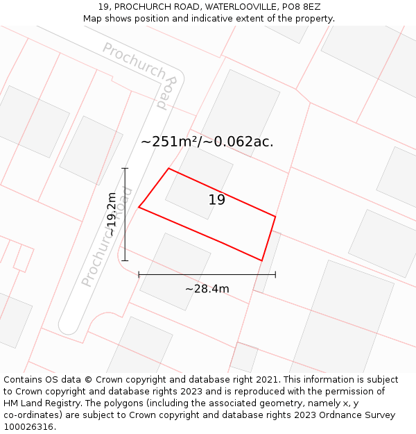 19, PROCHURCH ROAD, WATERLOOVILLE, PO8 8EZ: Plot and title map