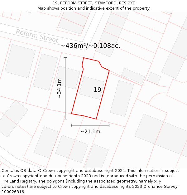 19, REFORM STREET, STAMFORD, PE9 2XB: Plot and title map
