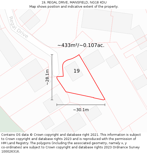 19, REGAL DRIVE, MANSFIELD, NG18 4DU: Plot and title map
