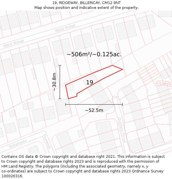 19, RIDGEWAY, BILLERICAY, CM12 9NT: Plot and title map