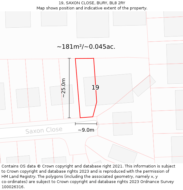 19, SAXON CLOSE, BURY, BL8 2RY: Plot and title map