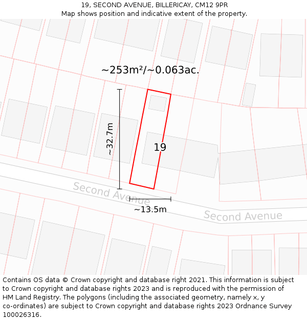19, SECOND AVENUE, BILLERICAY, CM12 9PR: Plot and title map