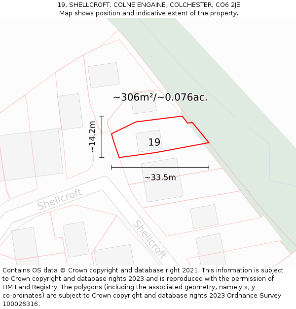 19, SHELLCROFT, COLNE ENGAINE, COLCHESTER, CO6 2JE: Plot and title map