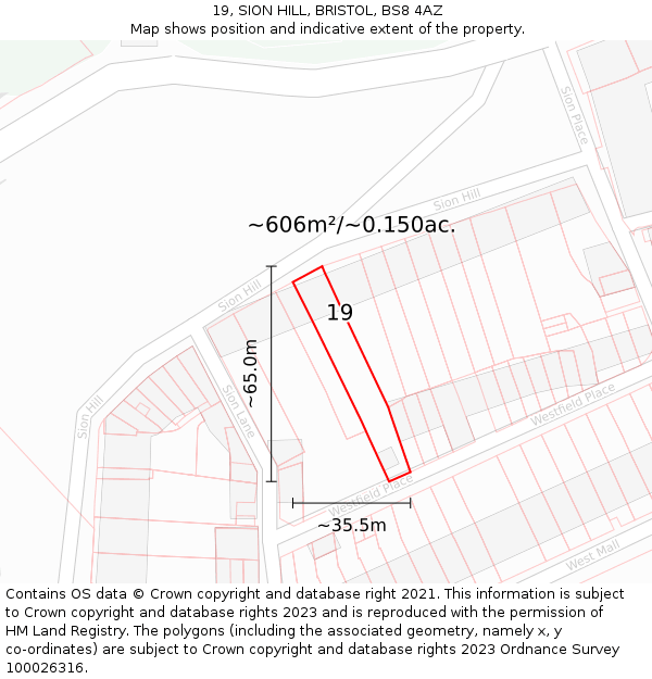 19, SION HILL, BRISTOL, BS8 4AZ: Plot and title map