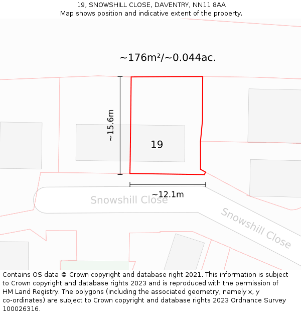 19, SNOWSHILL CLOSE, DAVENTRY, NN11 8AA: Plot and title map