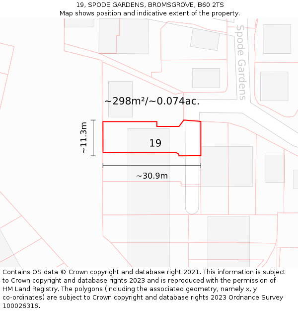 19, SPODE GARDENS, BROMSGROVE, B60 2TS: Plot and title map