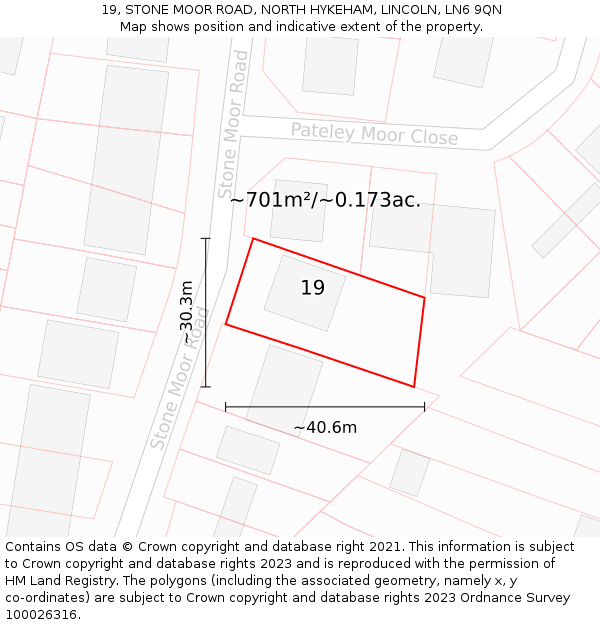 19, STONE MOOR ROAD, NORTH HYKEHAM, LINCOLN, LN6 9QN: Plot and title map