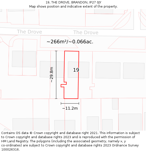 19, THE DROVE, BRANDON, IP27 0JY: Plot and title map