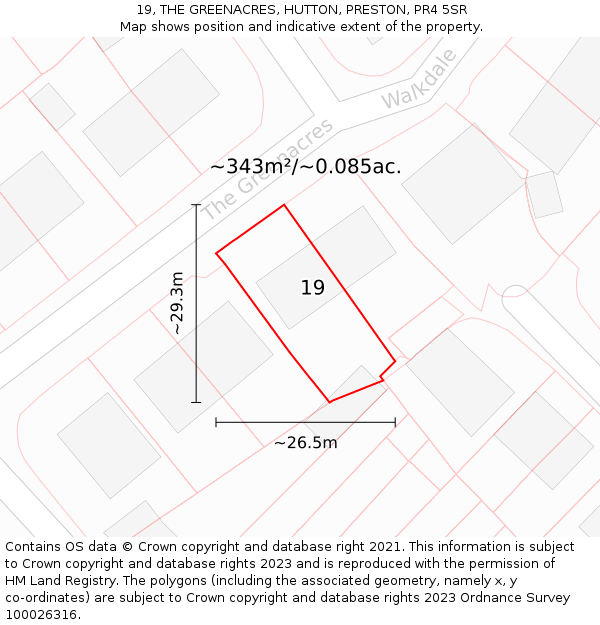19, THE GREENACRES, HUTTON, PRESTON, PR4 5SR: Plot and title map