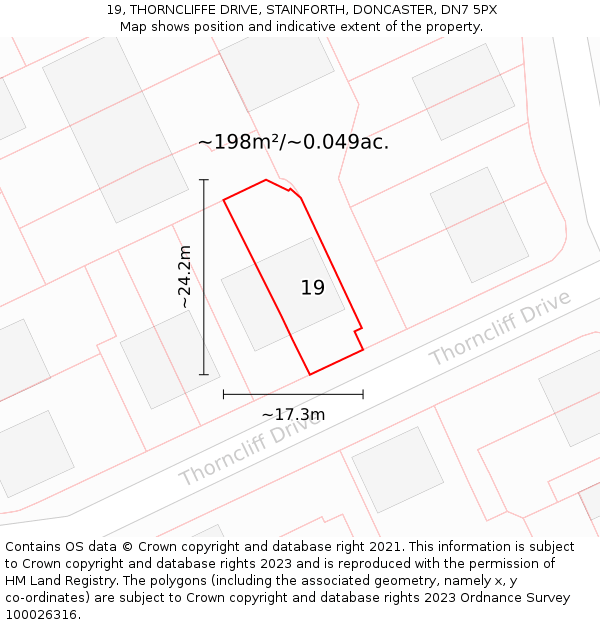 19, THORNCLIFFE DRIVE, STAINFORTH, DONCASTER, DN7 5PX: Plot and title map