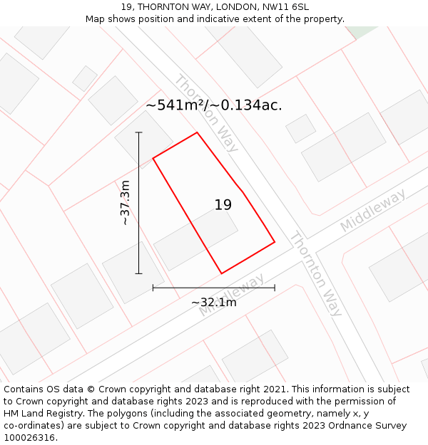 19, THORNTON WAY, LONDON, NW11 6SL: Plot and title map