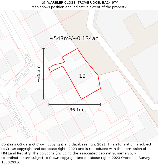 19, WARBLER CLOSE, TROWBRIDGE, BA14 9TY: Plot and title map