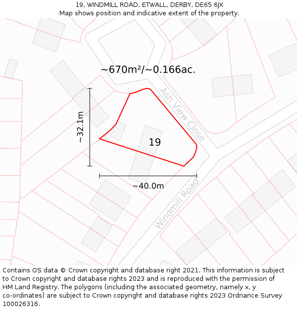 19, WINDMILL ROAD, ETWALL, DERBY, DE65 6JX: Plot and title map