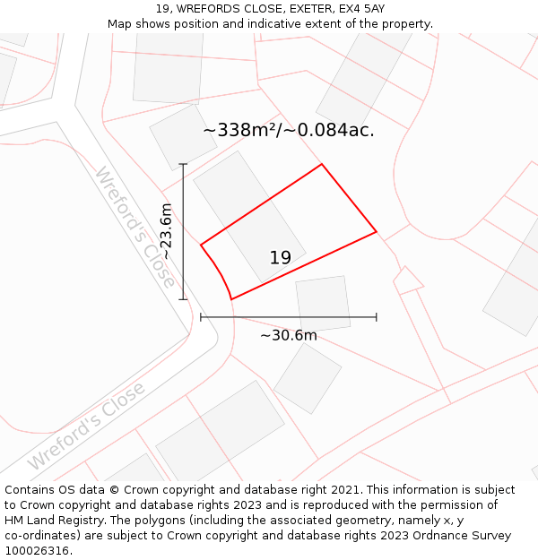 19, WREFORDS CLOSE, EXETER, EX4 5AY: Plot and title map