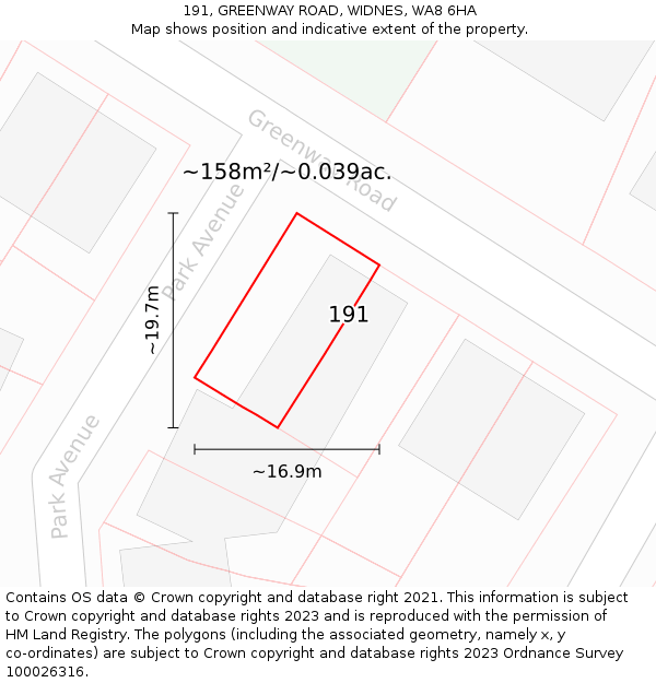 191, GREENWAY ROAD, WIDNES, WA8 6HA: Plot and title map