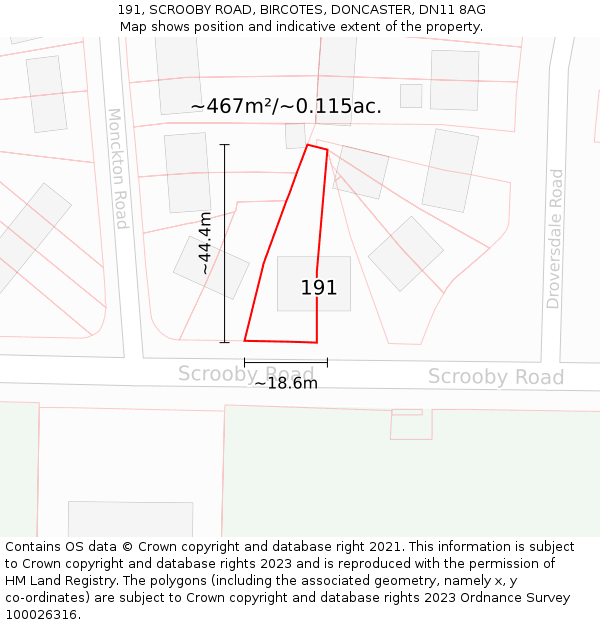191, SCROOBY ROAD, BIRCOTES, DONCASTER, DN11 8AG: Plot and title map