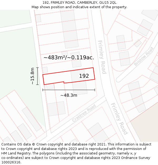 192, FRIMLEY ROAD, CAMBERLEY, GU15 2QL: Plot and title map