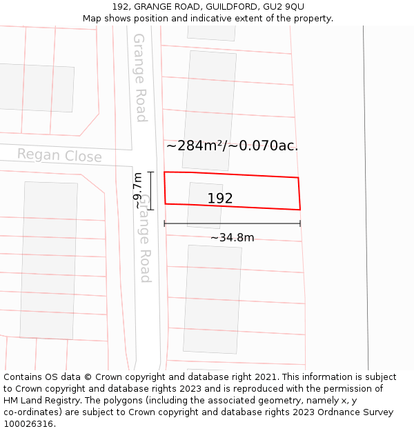 192, GRANGE ROAD, GUILDFORD, GU2 9QU: Plot and title map