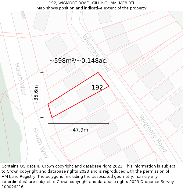 192, WIGMORE ROAD, GILLINGHAM, ME8 0TL: Plot and title map