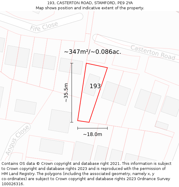 193, CASTERTON ROAD, STAMFORD, PE9 2YA: Plot and title map