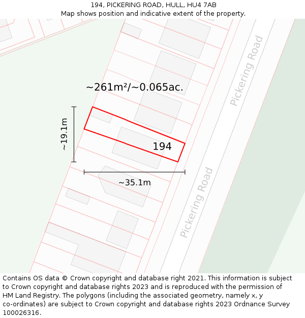 194, PICKERING ROAD, HULL, HU4 7AB: Plot and title map