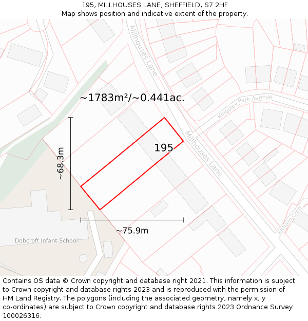 195, MILLHOUSES LANE, SHEFFIELD, S7 2HF: Plot and title map