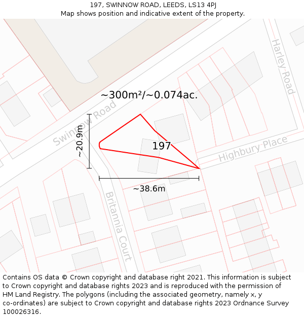197, SWINNOW ROAD, LEEDS, LS13 4PJ: Plot and title map