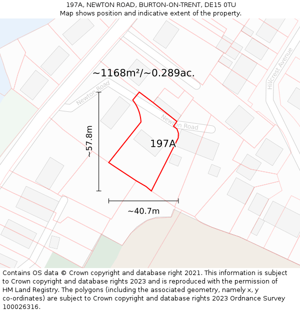 197A, NEWTON ROAD, BURTON-ON-TRENT, DE15 0TU: Plot and title map