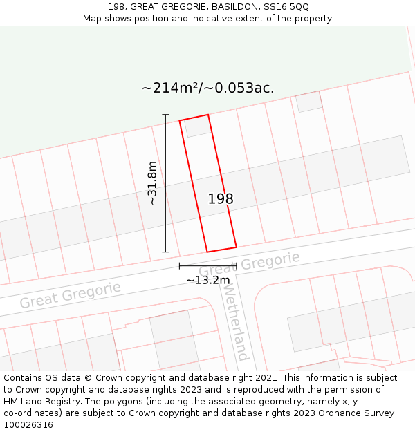 198, GREAT GREGORIE, BASILDON, SS16 5QQ: Plot and title map