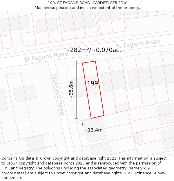 199, ST FAGANS ROAD, CARDIFF, CF5 3DW: Plot and title map