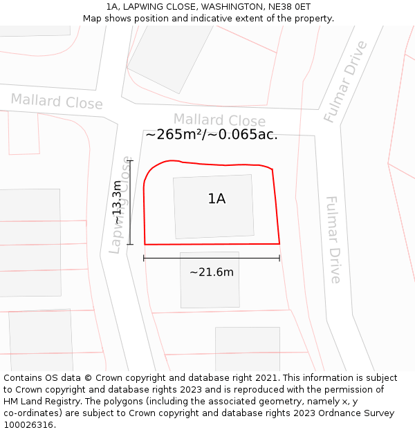 1A, LAPWING CLOSE, WASHINGTON, NE38 0ET: Plot and title map