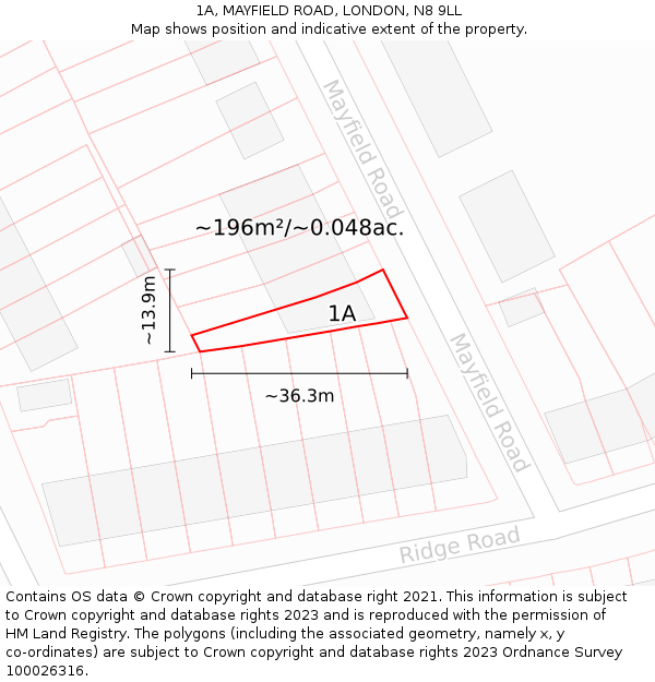1A, MAYFIELD ROAD, LONDON, N8 9LL: Plot and title map