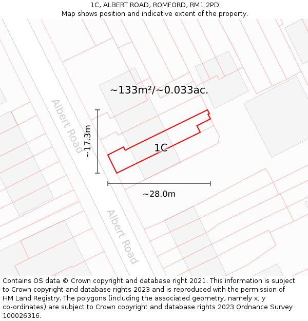 1C, ALBERT ROAD, ROMFORD, RM1 2PD: Plot and title map