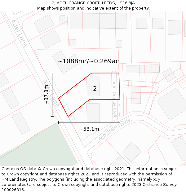 2, ADEL GRANGE CROFT, LEEDS, LS16 8JA: Plot and title map