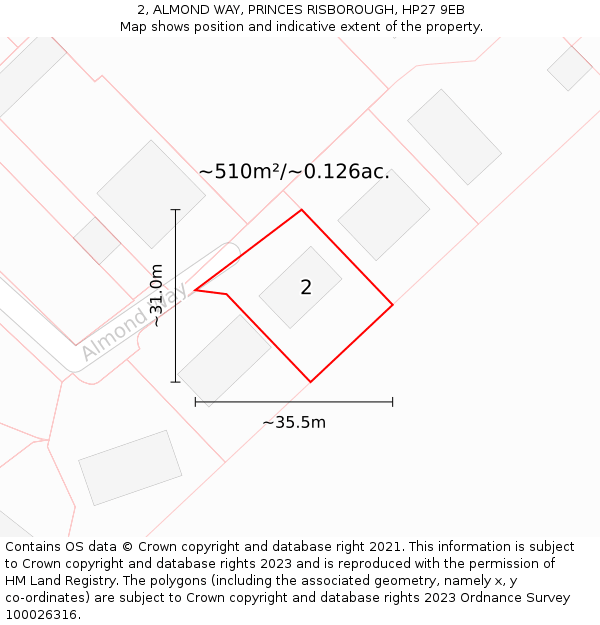 2, ALMOND WAY, PRINCES RISBOROUGH, HP27 9EB: Plot and title map