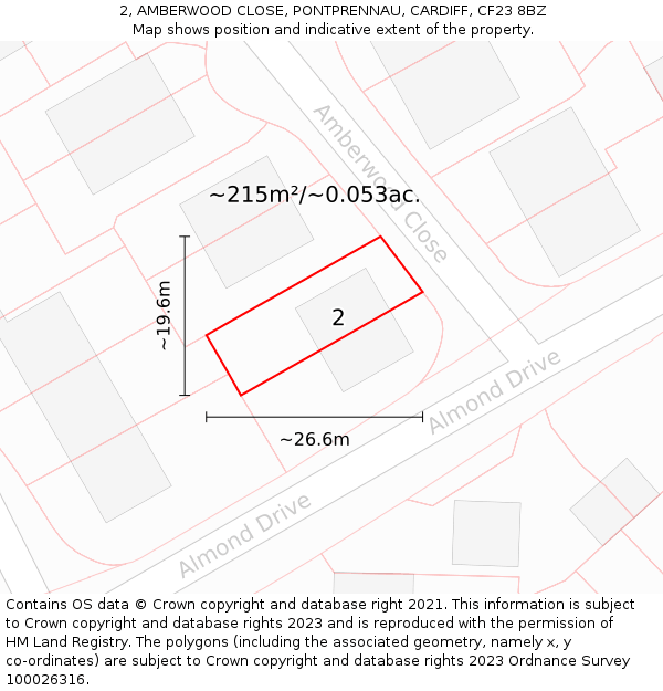 2, AMBERWOOD CLOSE, PONTPRENNAU, CARDIFF, CF23 8BZ: Plot and title map