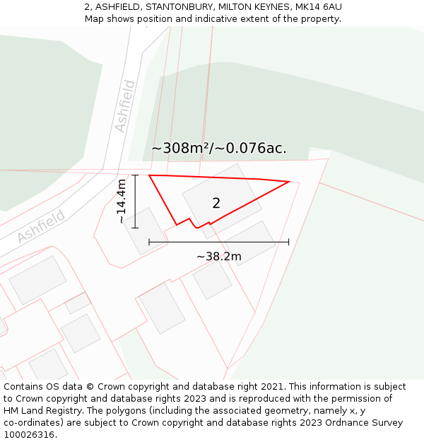 2, ASHFIELD, STANTONBURY, MILTON KEYNES, MK14 6AU: Plot and title map