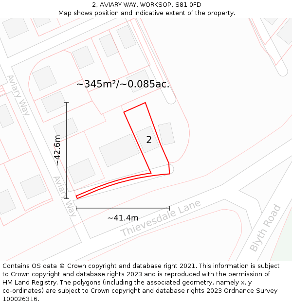 2, AVIARY WAY, WORKSOP, S81 0FD: Plot and title map