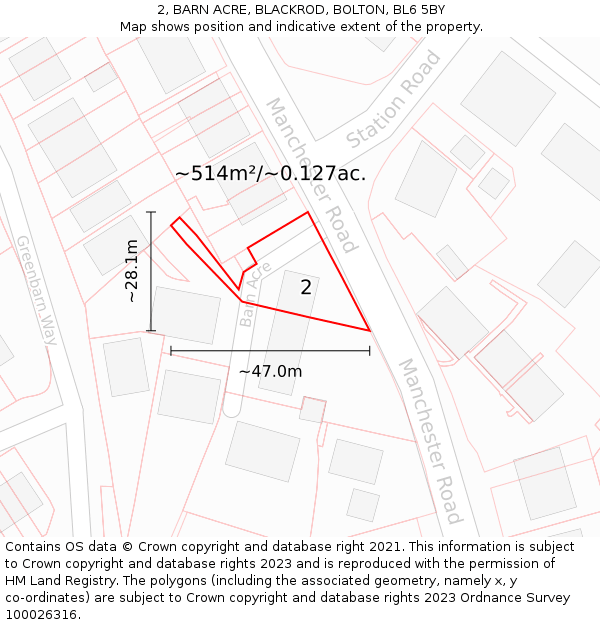 2, BARN ACRE, BLACKROD, BOLTON, BL6 5BY: Plot and title map