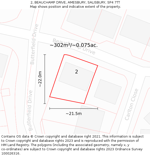 2, BEAUCHAMP DRIVE, AMESBURY, SALISBURY, SP4 7TT: Plot and title map